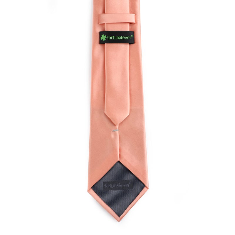 fortunatever Classical Solid Satin Necktie,Peach Pink Ties For Men With Gift Box - Image 2